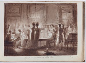 フィレンツェのピッティ宮殿のメリディアナパビリオン、1813年のエリザボナパルトのグランドアルバムのイラスト（紙にペンとインクで洗う）